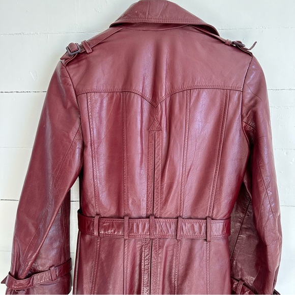 Vintage Leather Trench Coat Eitenne Aigner Burgundy Long Jacket 10 - Picture 8 of 16